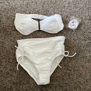 Women white high waisted bikini the bottoms scrunch to hide your tummy.